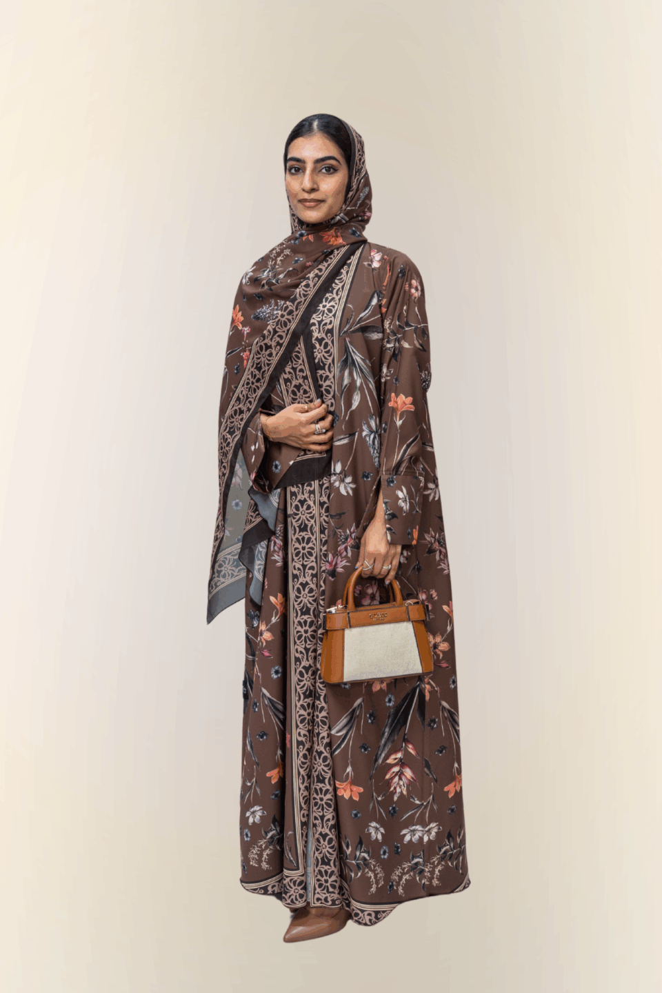 Yasmin Brown Print Abaya