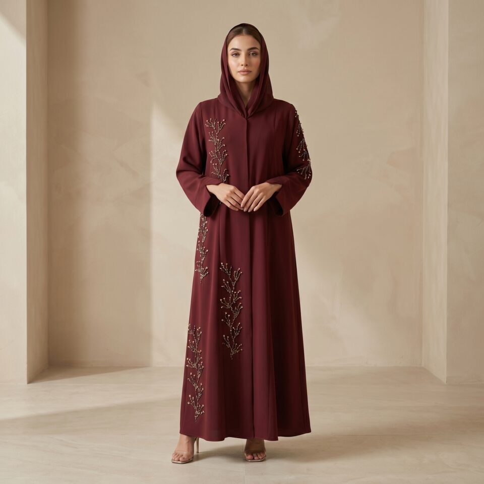 Maroon Royale Emblished Abaya