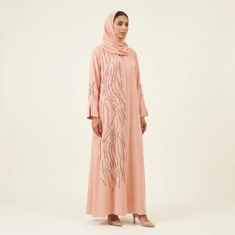 Peach bloom Handcrafted Abaya
