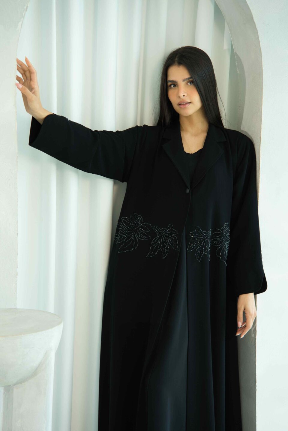 Black Artisan Collar Abaya