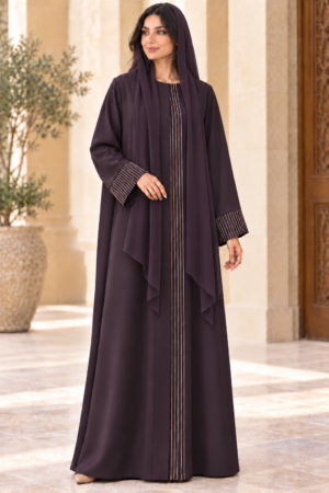 Champagne Cuff Stitching on Plum Abaya