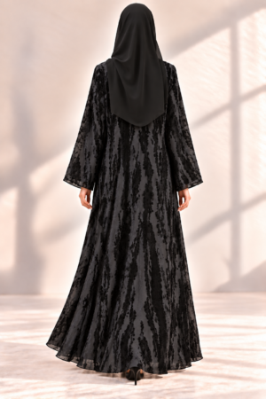 Flowing Charcoal Abaya From Behind (1)