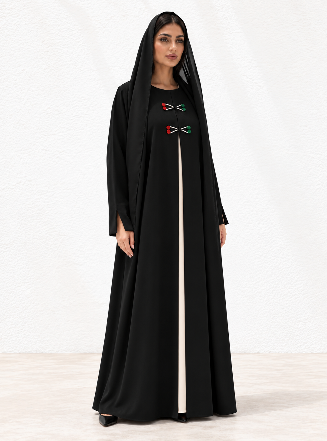 Full-length black abaya with twin closures