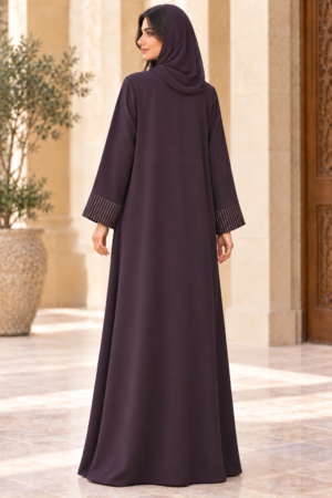 Plain plum abaya, courtyard back view
