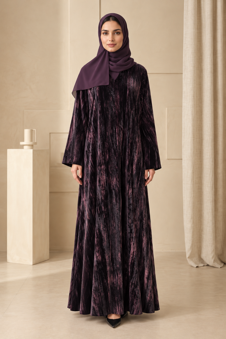 Velvet Blazer Abaya - Violet